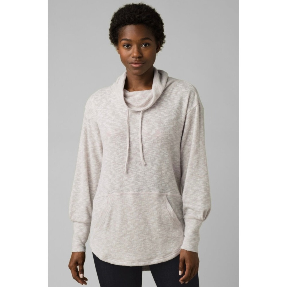 LL Bean Womens Textured Funnel Neck Pullover Oatmeal Heather L PET 512344